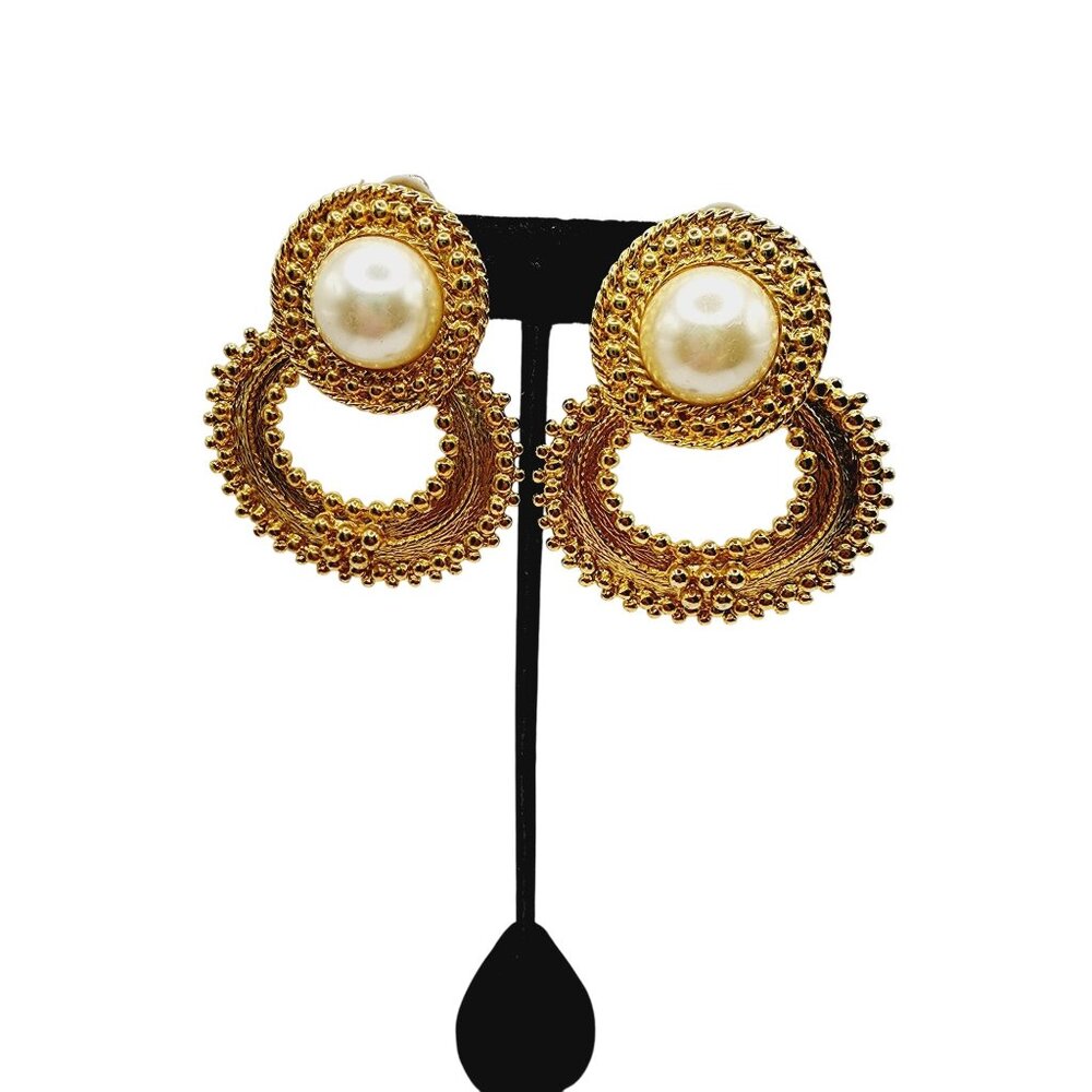 Vintage 80s Etruscan Door Knocker Earrings (A1286)